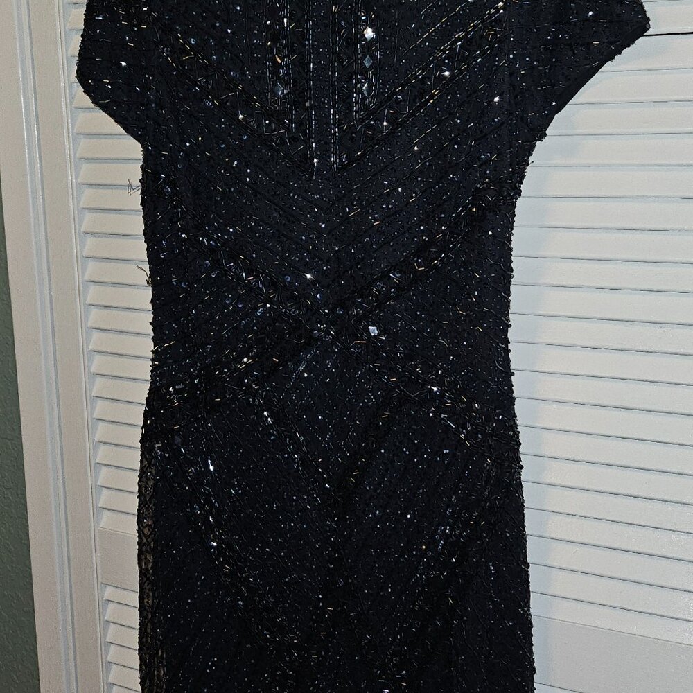 Aidan Mattox black beaded fringed cocktail dress, size 12 - Picture 2 of 6